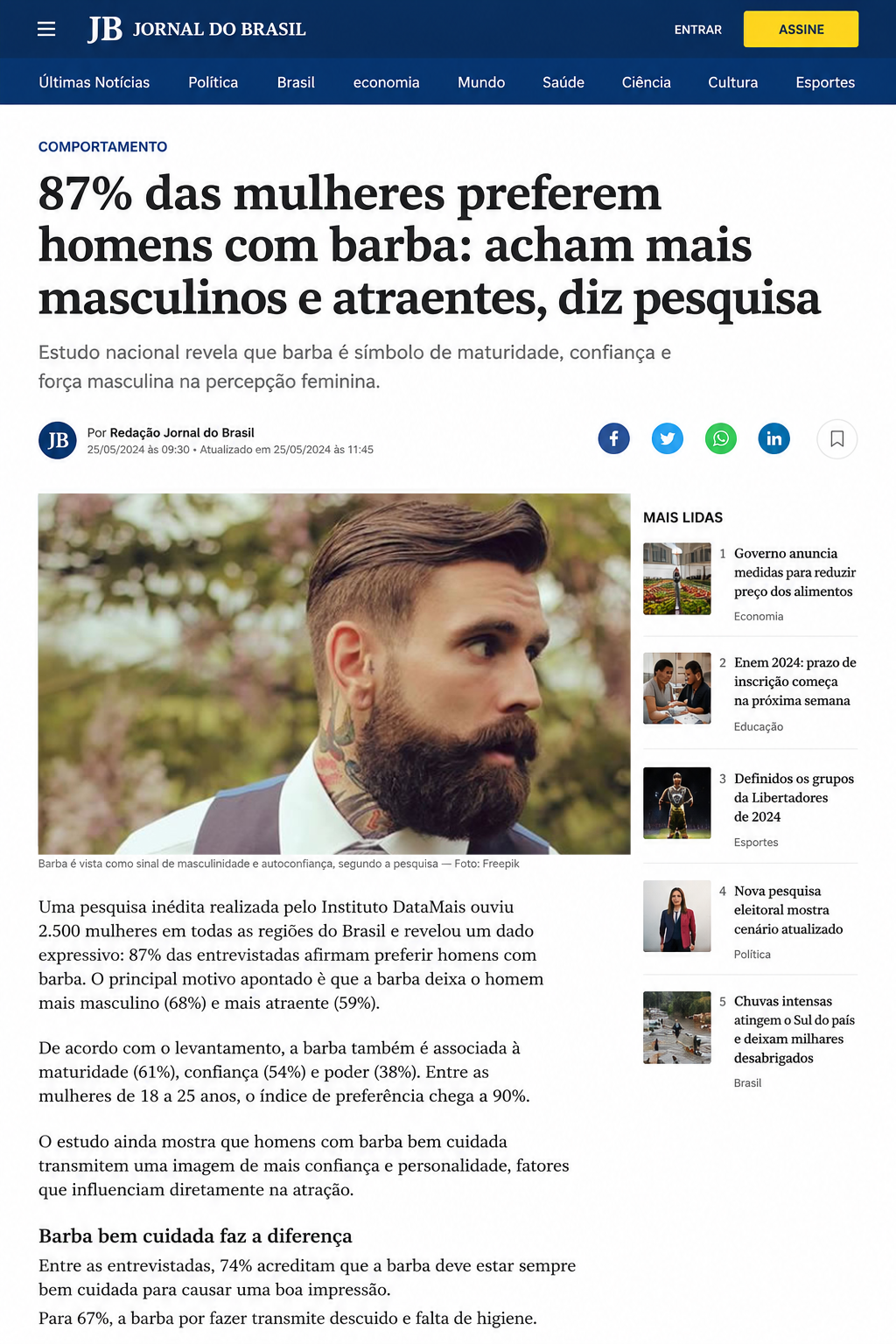 Estudo sobre barba e atratividade